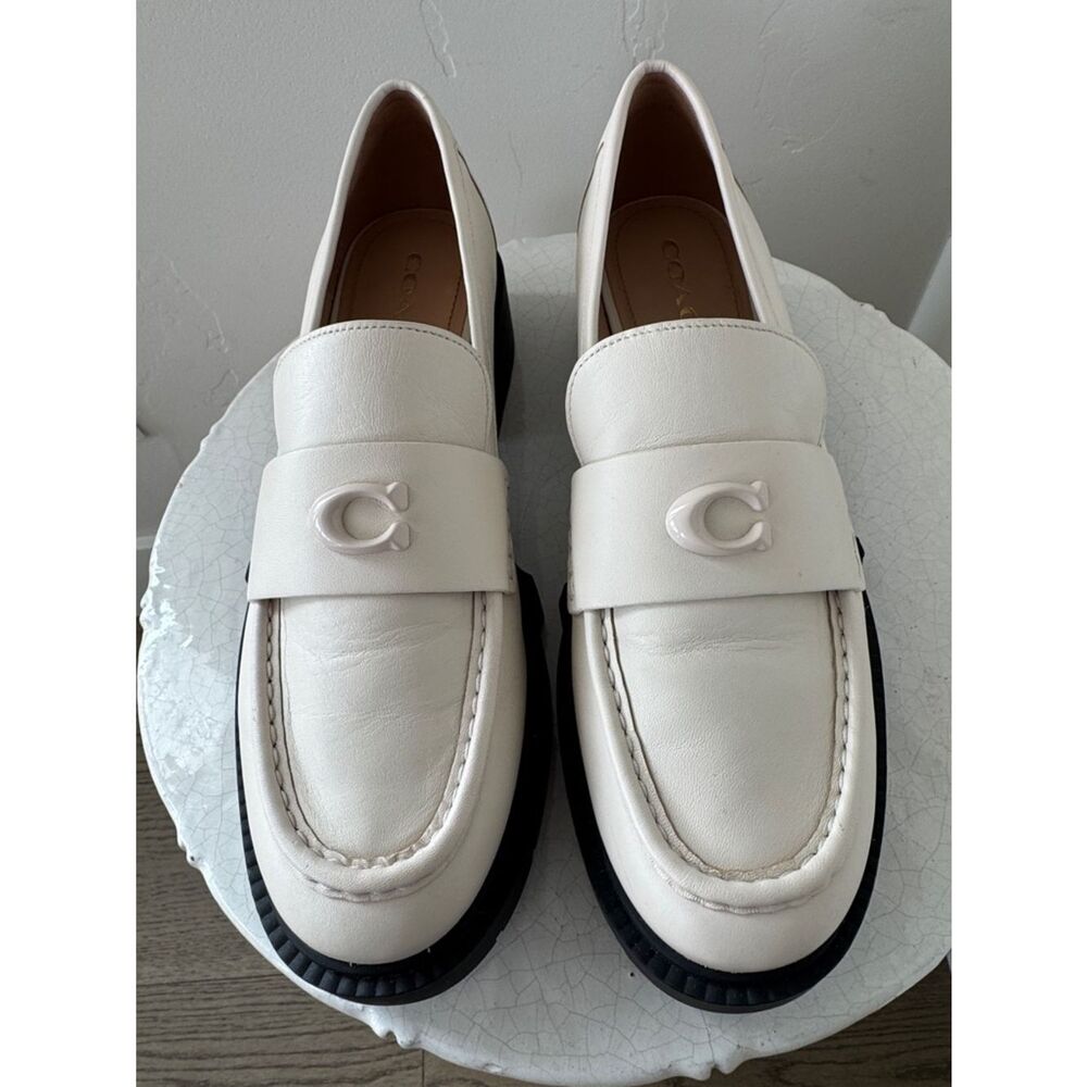 Coach Leah Cream Leather Platform Penny Loafers Lug Sole Chunky Chic Size 11 EUC - Picture 9 of 10